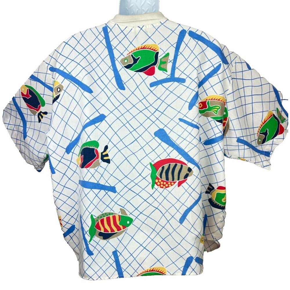Levis Sportswear Vintage 1980's Fish Print Oversize Unisex Cotton Shirt XL - Picture 15 of 16